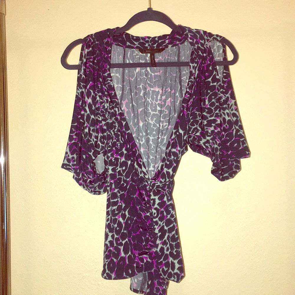 BCBG Blouse, cross body with slit sleeves